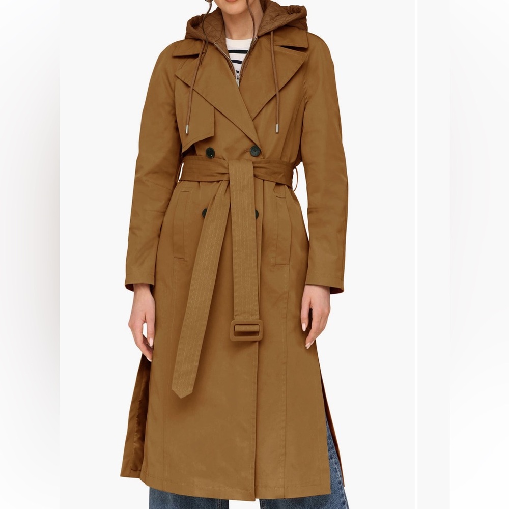 Avec Les Filles Trench Coat with Hooded Quilted Dickey